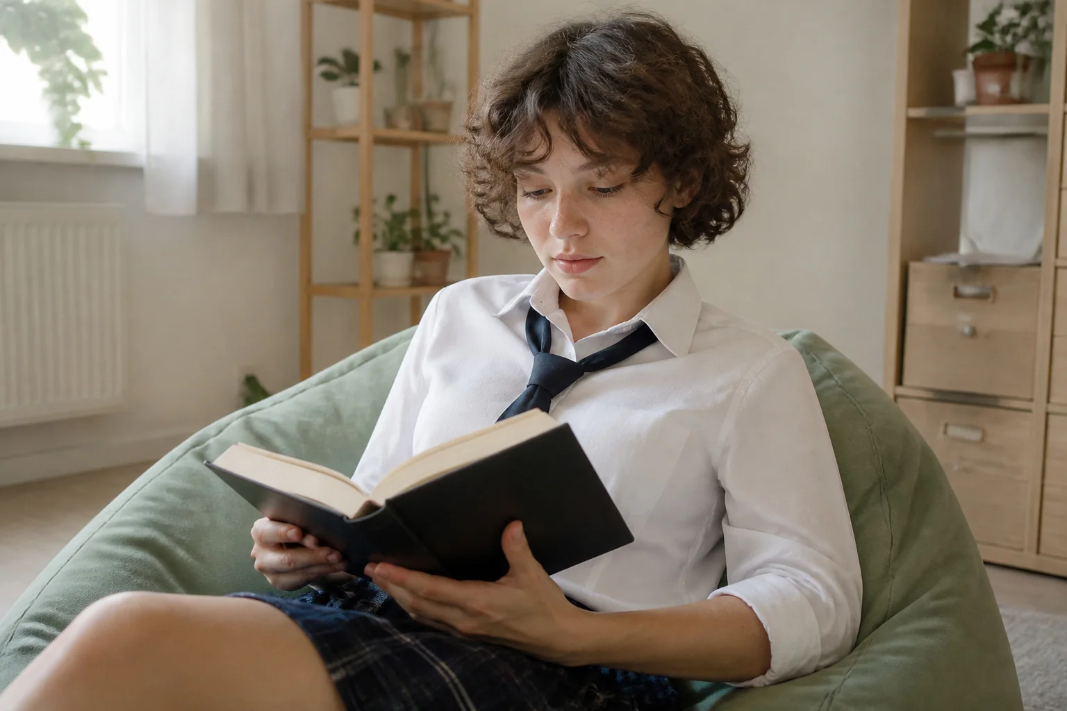 Armut koltukta rahatça kitap okuyan on yedi yaşında bir genç kız